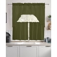 thumbnail image 2 of Olive Green 3 Piece Swag Kitchen Curtains Set Solid Color Valance and Tier Curtains 24 In Long, 56" x 36" Window Topper for Cafe Bathroom Bedroom, 2 of 6