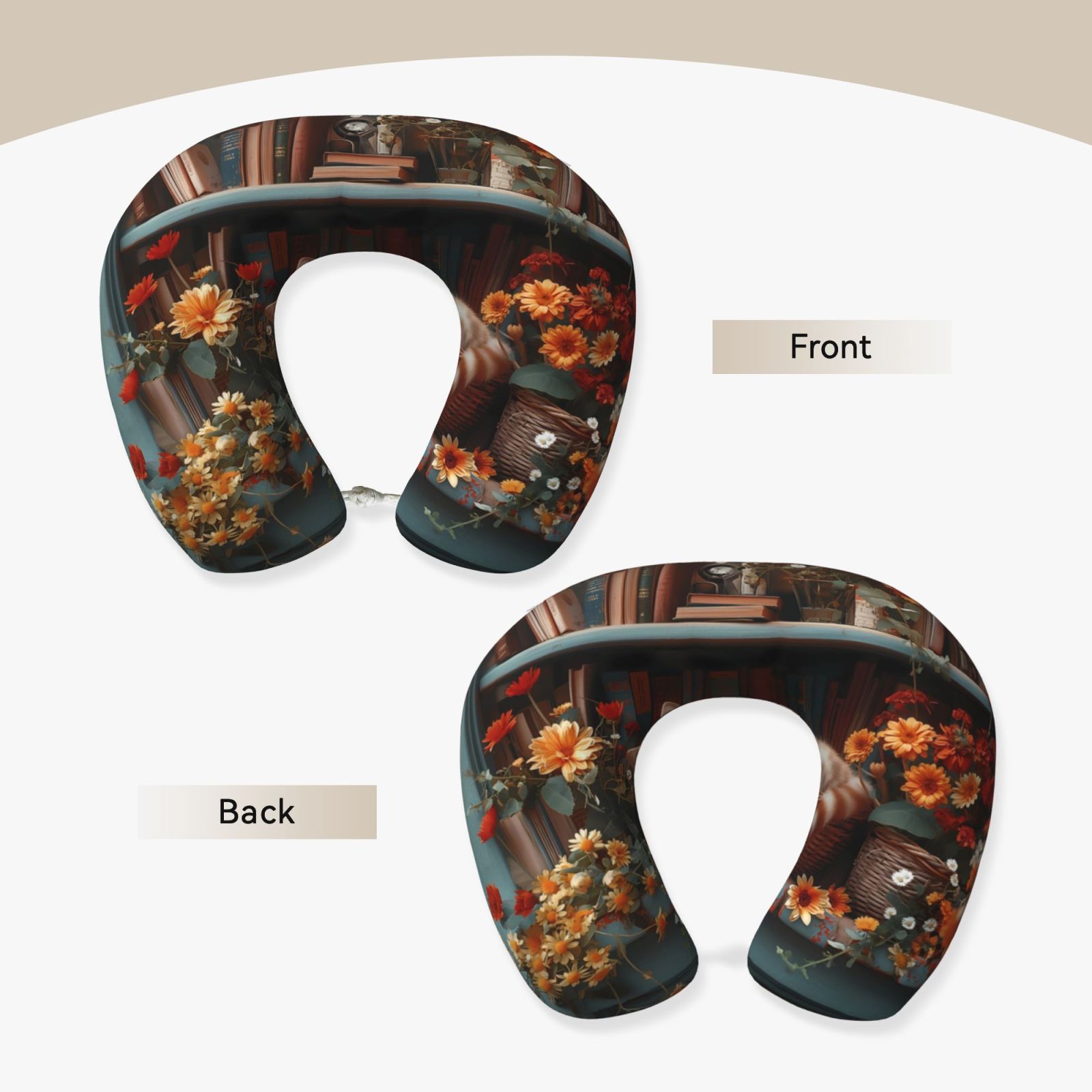 Xecao Cat Asleep Among Flowers Print Memory Foam Cervical Neck Pillow Versatile U-Shaped Pillows for Home,Office,Camping,Travelling,Soft Washable Cover