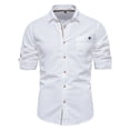 thumbnail image 1 of Camisas Hombre Camisa de algodón con solapa para hombre Camisa de manga larga de color sólido bordada informal de moda (White, XXL), 1 of 7
