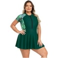 thumbnail image 4 of vastwit Women Plus Size One Piece Swimsuit Short Sleeve Rash Guard Swimming Dress Modest Beach Bathing Suit Green XXL, 4 of 7