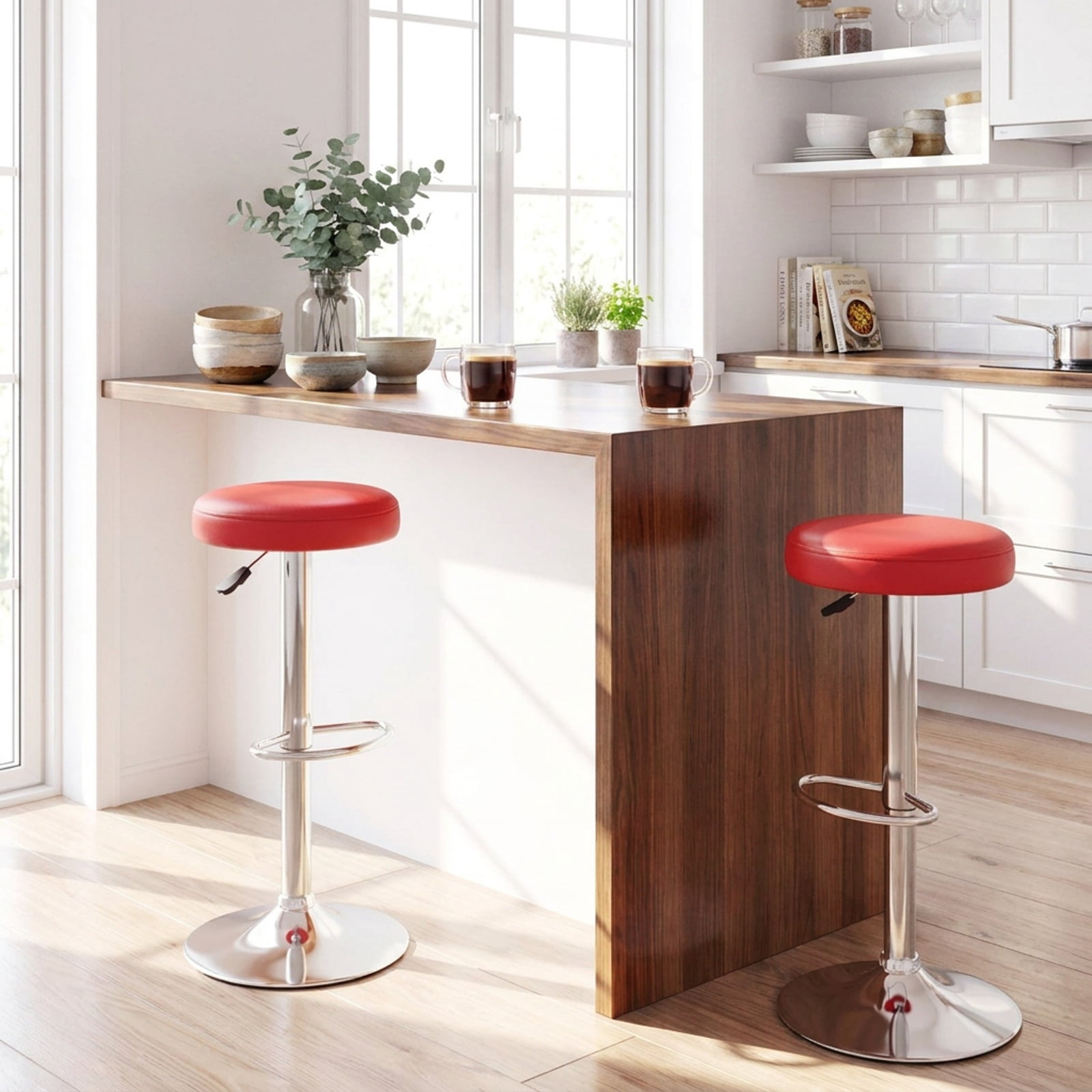 Furnibear Set of 2 Height-adjustable Swivel Bar Stool with 360° Swivel bar stool for Kitchen Island Counter Bar Pub Dining Home, Red