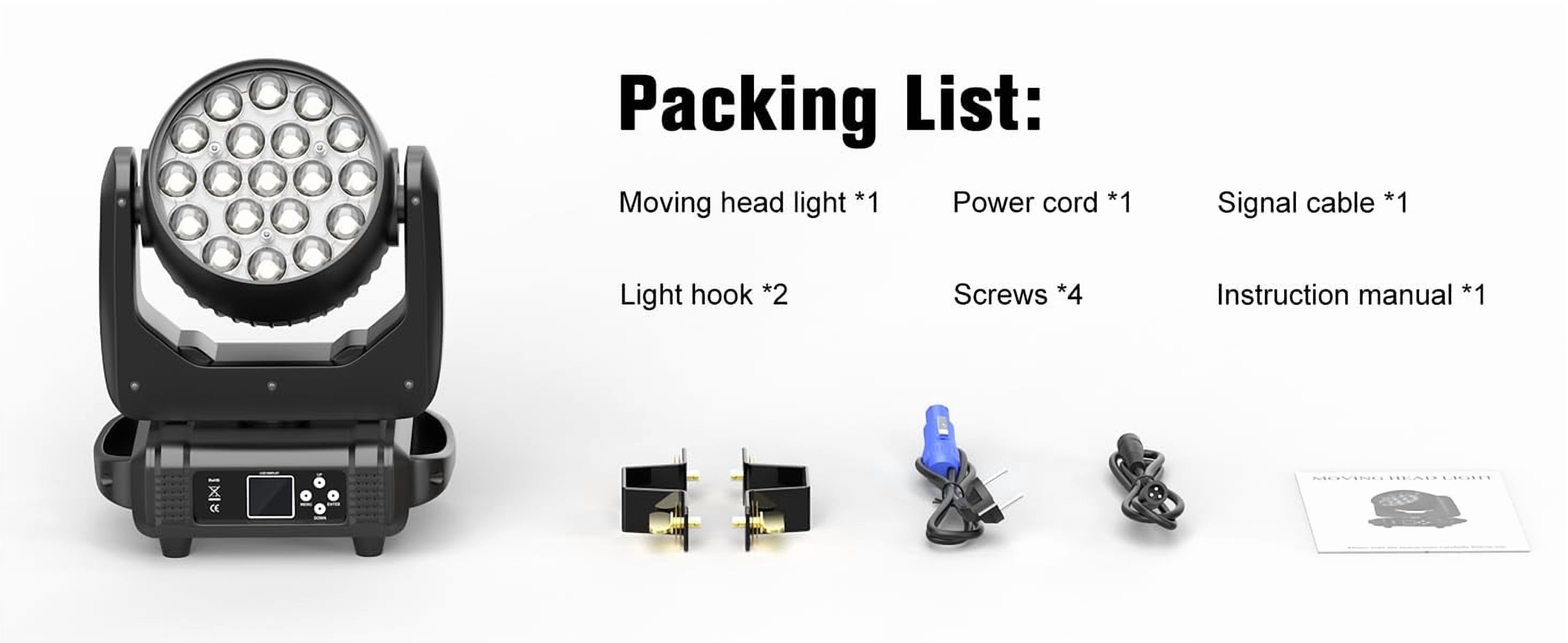 2Pcs Moving Head Lights With19X15W RGBW LED DMX512 Stage Light for DJ Karaoke Dance Hall KTV Disco Bar Stage Lighting