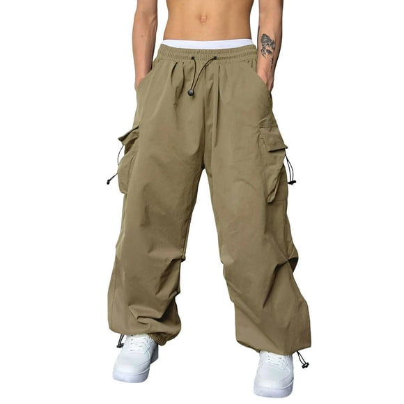 2025 Men's Cargo Pants Mens Casual Waist Color Carpenter Pants for Men Sports Hat Multi Woven Men Pants Pocket Foot Rope Solid Toe Band Pants Street Cargo Tie Work Pants for Men