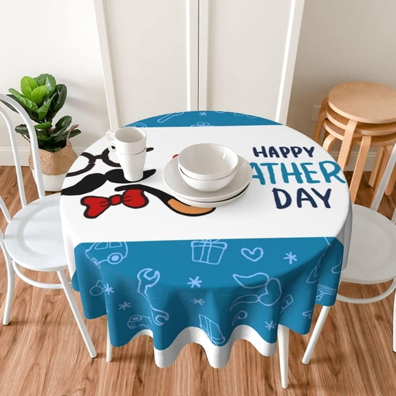 Verolix Father's Day Round Tablecloth 60 Inch, Decorative Table Cover for Dining Table Celebration
