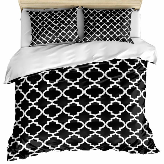 Black Morocco Bedding 3 Piece Duvet Cover Set California King, Boho Modern Minimalist Abstract Geometric Soft Microfiber Comforter Cover with Zipper Closure & Pillowcases, FadeResistant Quilt Cover