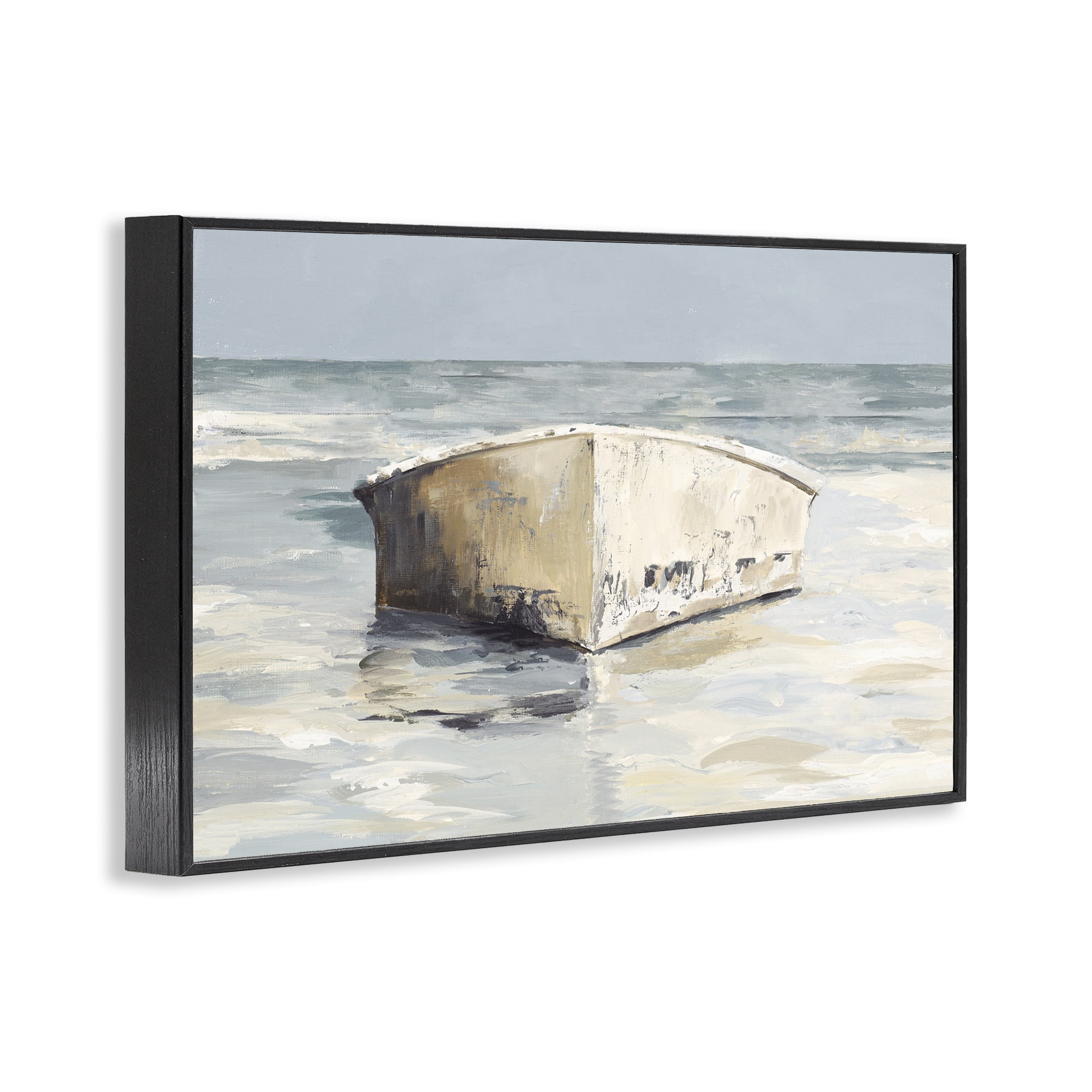 Stupell Industries Abandoned Boat Hull Transportation Painting Black Framed Art Print Wall Art, 30 x 20