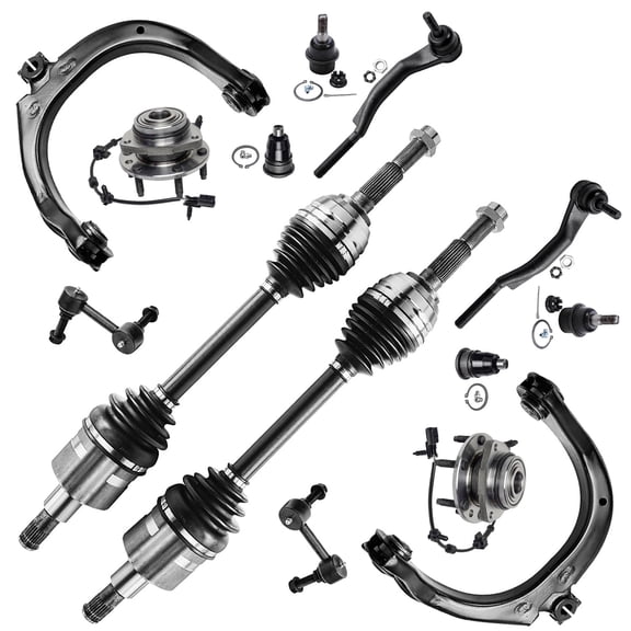 Detroit Axle - 4WD Front End Kit CV Axles for Trailblazer EXT Envoy XL Bravada Ascender 2 Upper Control Arms 2 Wheel Bearing Hubs 2 CV Axles 4 Ball Joints 2 Sway Bars 2 Outer Tie Rods