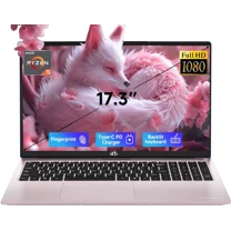 ESOOR 17.3" FHD IPS Gaming Laptop - AMD Ryzen 5 6600H (6-Core) Computer with Radeon 660M, 16GB DDR5 RAM, 1TB SSD, Backlit Keyboard, 100W Type-C, Fingerprint,Windows 11-Rose Gold