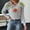 c01Gray, variant on Women's Casual Fashion Turndown Collar Fall and winter Long Sleeve Cute Floral Cropped Sweater Tops Gray XL