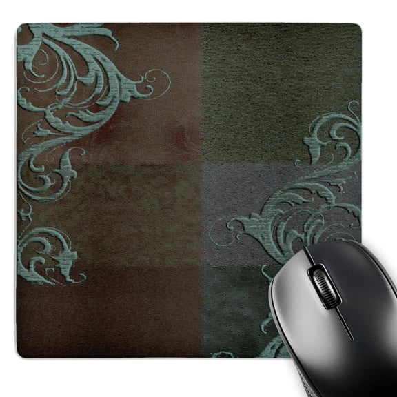3dRose, Aqua Green Elegant Vines on Brown Tones, MousePad