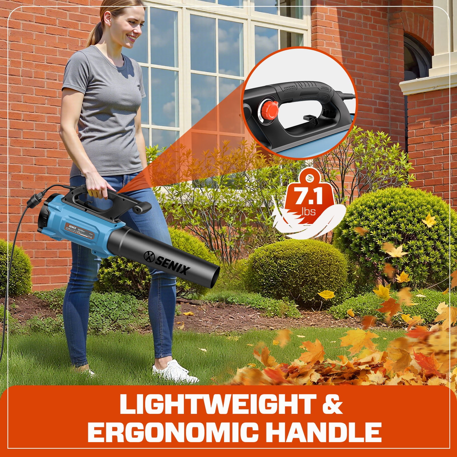 SENIX 120V Max* 12 Amp Corded Leaf Blower Handheld, 700 CFM/110 MPH, Variable Speed, 17.5N Blowing Force, BLAE12-M