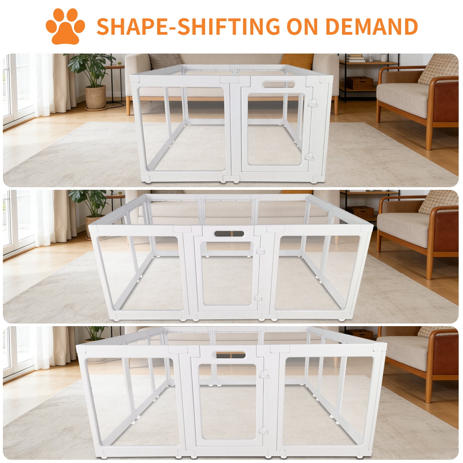 Clear Acrylic Dog Playpen Indoor, Transparent Fence for Puppy Rabbit and Cat, Easy Assemble Plastic Playard 10 Panels