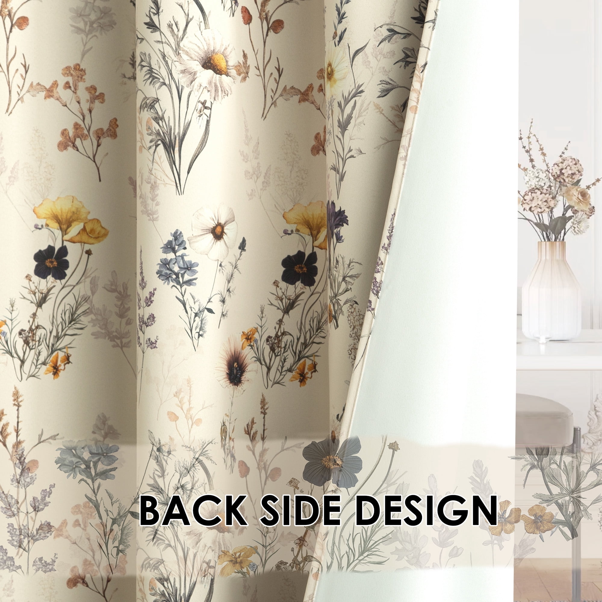 NICETOWN Blackout Curtains for Living Room, Printed Thermal Insulated Privacy Protection Curtains Grommet Room Darkening Drapes for Bedroom, Beige, 52"x84"， 2 Panels