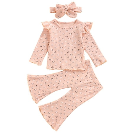

Sunisery 3PCS Toddler Infant Baby Girls Flower Print O-Neck Long Sleeve T-shirt Long Trumpet Pants Sets Pink 4-5 Years