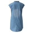 thumbnail image 5 of KOMOO Women Denim Mini Dress Lapel Button Denim Sundress 1/4 Sleeve Pockets Dress Oversize, 5 of 9