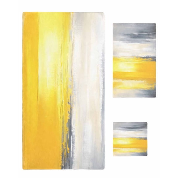 Yellow Gray Towel Set of 3, Soft Microfiber Bath Towels, Hand Towel, Washcloths, Modern Abstract Oil Painted Art Quick-Dry Absorbent Towels for Bathroom Kitchen Hotel Beach Gym Spa