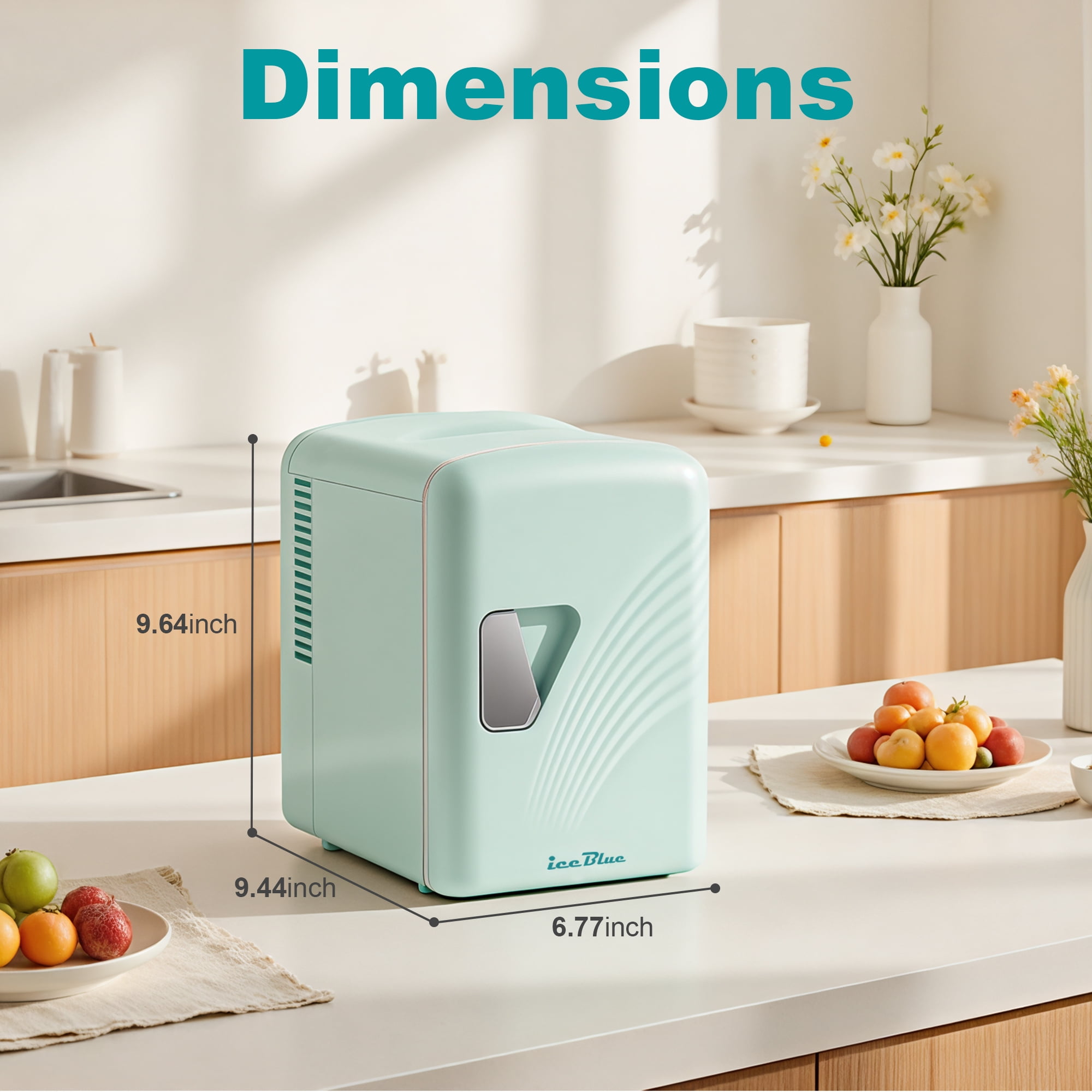 iceBlue 4L/6Can Portable Mini Fridge, Makeup & Skincare Refrigerator with Removable Shelf, Retro Design Wave Pattern Door & Matte Finish Body