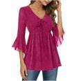 thumbnail image 1 of BLVB Sparkly Tops for Women Ruffle 3/4 Sleeve V Neck Double Layers Mesh Blouses Loose Fit Flowy Tunic Tops Spring Shirts, 1 of 7