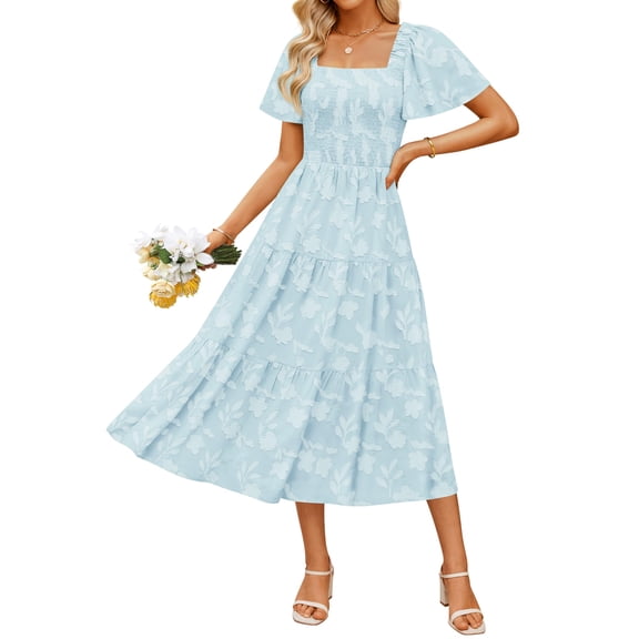 Vestido ZESICA para mujer, estilo bohemio, floral, midi, azul, talla S
