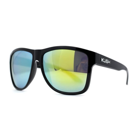 Mirror Lens Mens Oversize Rectangular Sport Sunglasses Black Yellow Mirror