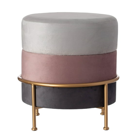 Vintiquewise QI004625 Round Velvet Ottoman Stool 16 Tall Tricolor with Gold Metal Stand