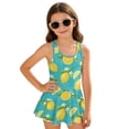 thumbnail image 2 of Xixirimido Lemon Floral Blue Print Girls Swimsuit One Piece UPF 50+ Skirted Bathing Suit Modest Beach Swim Dress with Built-in Shorts for Kids, 5-6 Years, 2 of 7