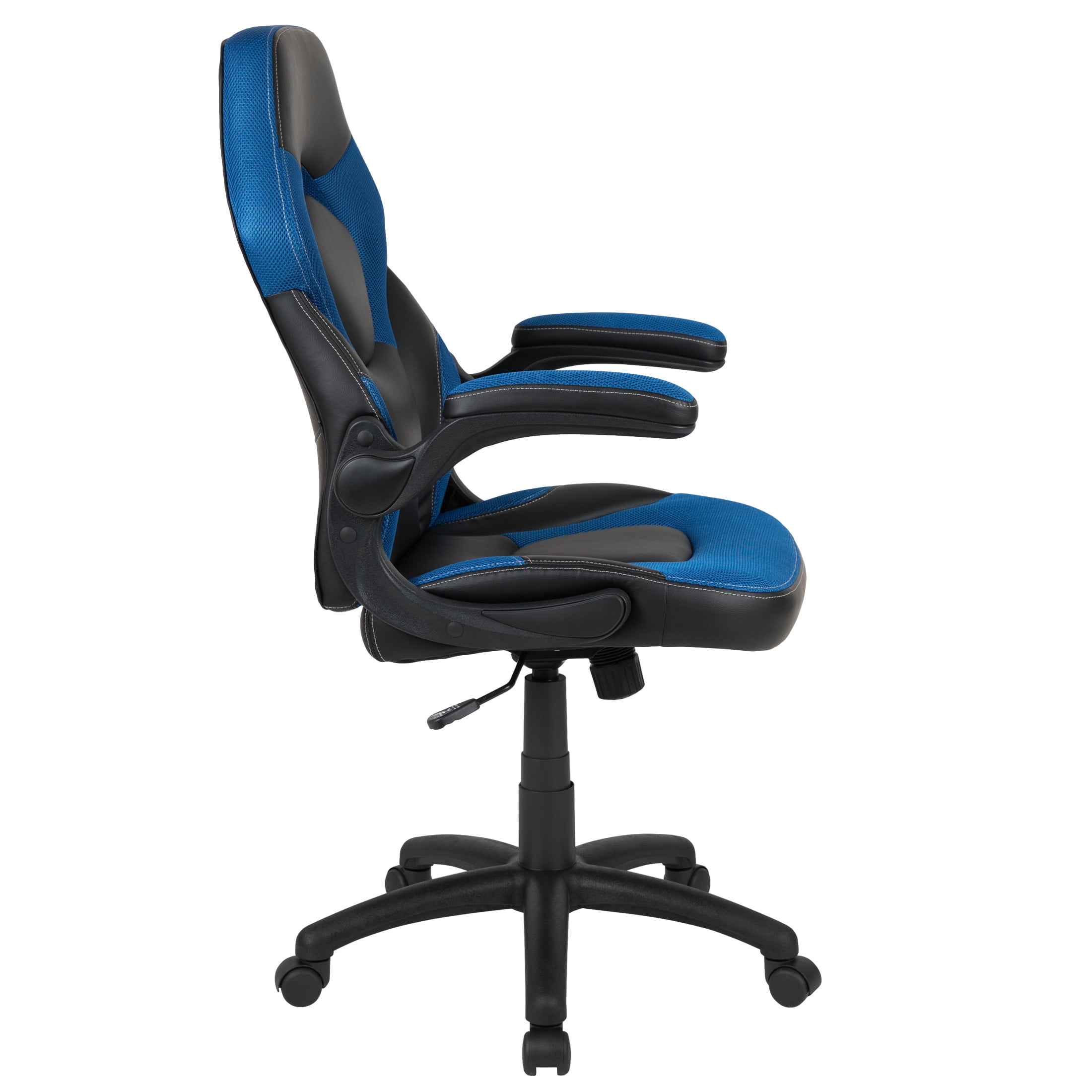 Emma + Oliver Gaming Racing PC Chair with Flip-up Arms, Blue/Black LeatherSoft