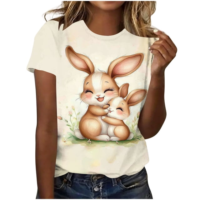 Camiseta de Manga Corta de las Mujeres con Cuello Redondo, Poliéster Suave para el Uso Diario de Primavera, Camiseta de Vacaciones de Moda