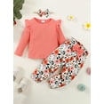 thumbnail image 2 of CARETOO Baby Girls Toddler Girl Casual Clothes Long Sleeve Ruffle Top Floral Pant Headband 3Pcs 1-5T, 2 of 9