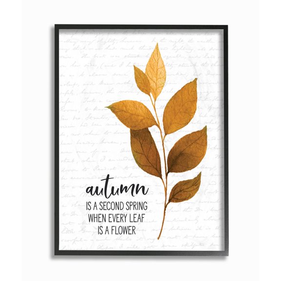 Stupell Industries Autumn Second Spring Fall Leaves Seasonal DesignFramed Wall Art By Artist Lettered and Lined