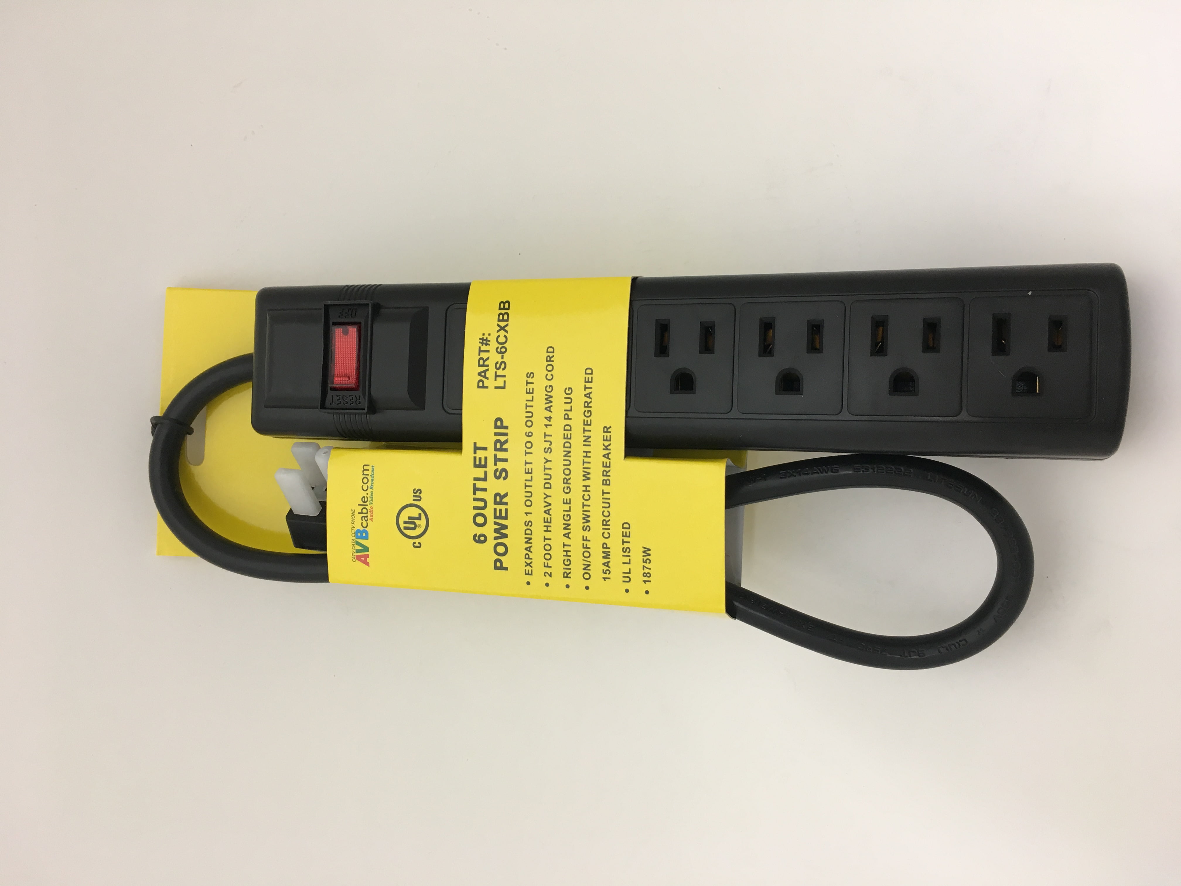 avbcable lts6cxbb 6 outlet power strip with a right angle plug, black