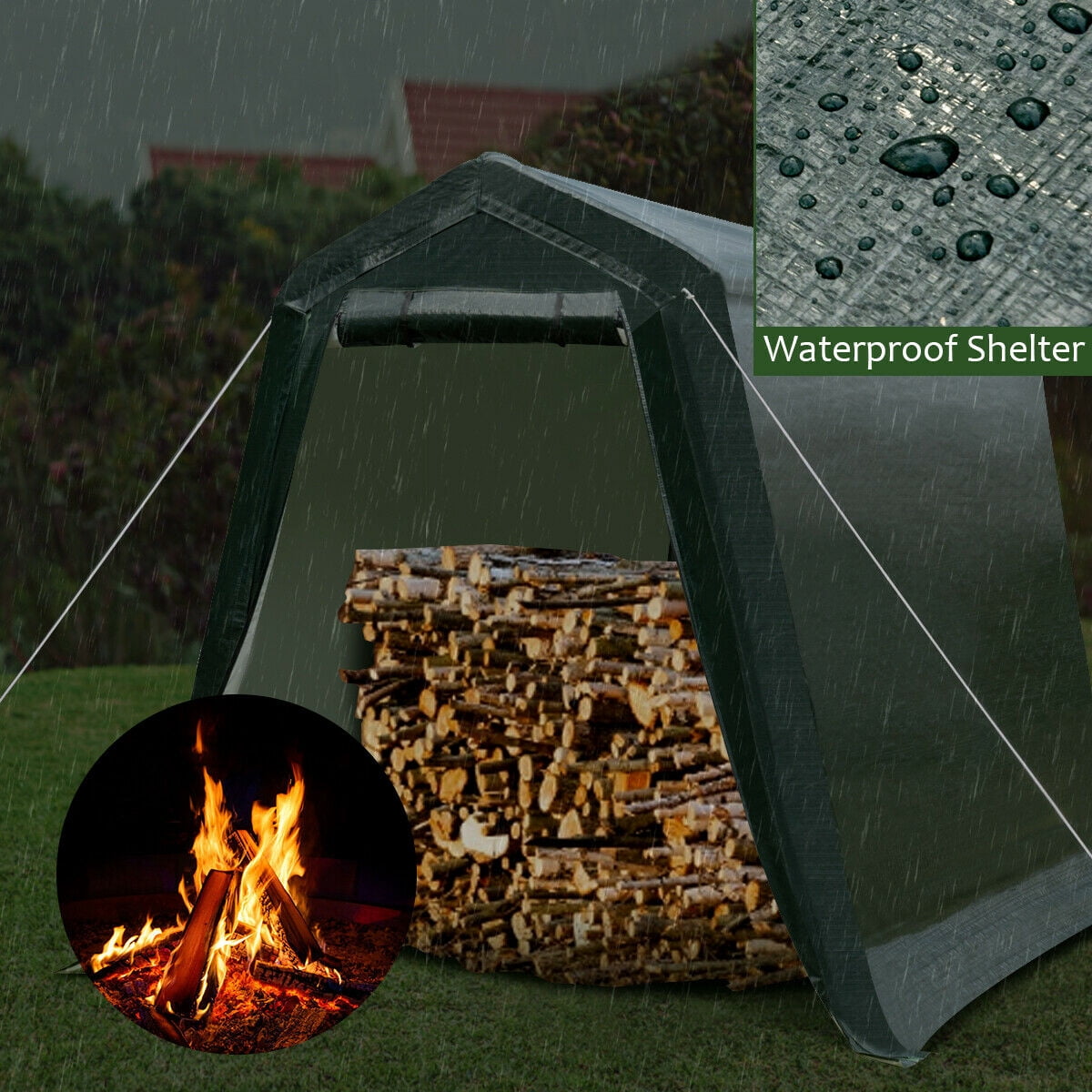 Gymax 6'x8' Patio Tent Carport Storage Shelter Shed Car Canopy Heavy Duty Green