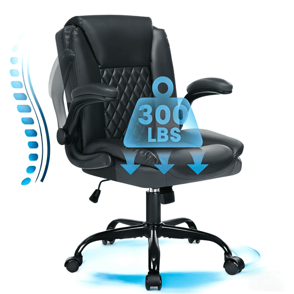 JONPONY 400LBS Wide Office Chair Ergonomic Computer Desk Chair, Big and Tall Leather High Back Executive Leather Chair Adjustable Task Chair Lumbar Back Support Design,Black