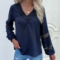 thumbnail image 4 of Jersey de manga larga, camisetas de cuello en V para mujer, blusa de manga larga, camiseta de retazos de encaje, rendimiento de primera categoría, 4 of 7