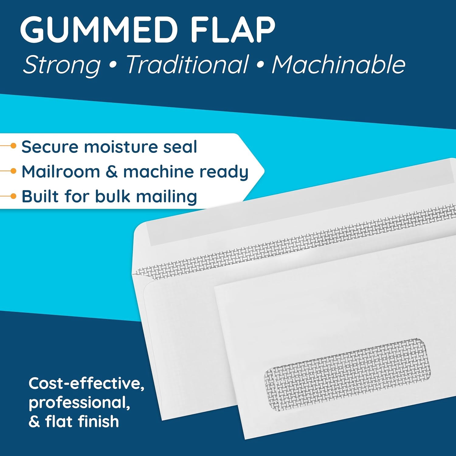 500 Number 10 Single Window Envelopes - Thick Gummed Seal - Designed for Secure Mailing of Quickbooks Checks, Invoices, Business Statements, Personal Letters - 4 1/8 x 9 1/2