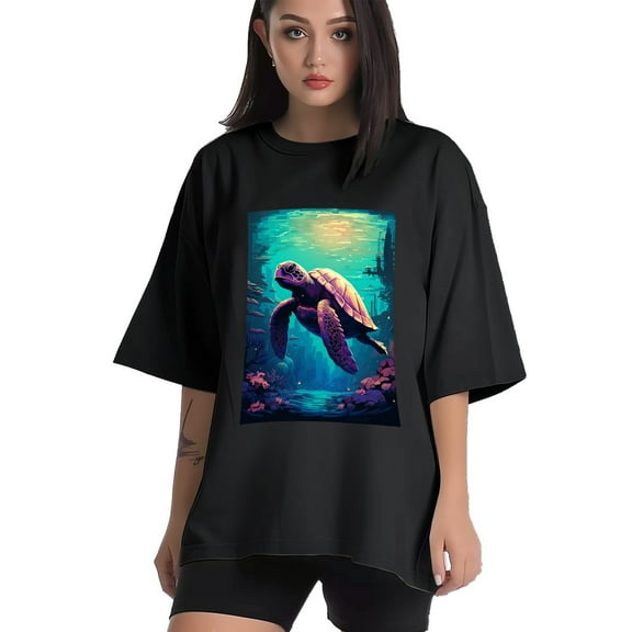 Plus Size Shirt for Women Black Tops for Women Short Sleeves Shirt for Women Turtle T Shirt Crewneck Shirt for Women XS