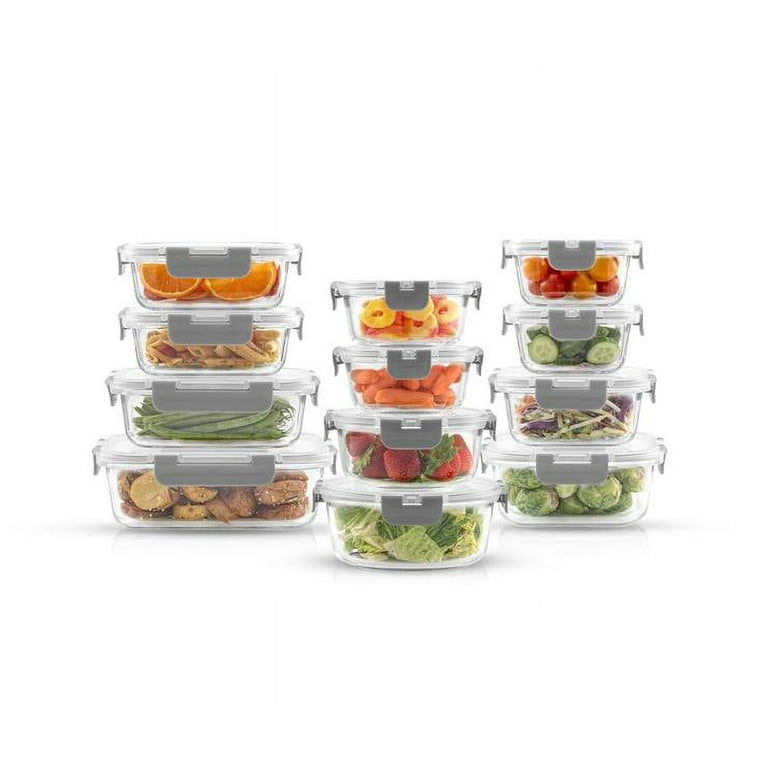 JoyJolt 24 Piece Fluted Glass Food Storage Containers with Leakproof Lids Set - Blue