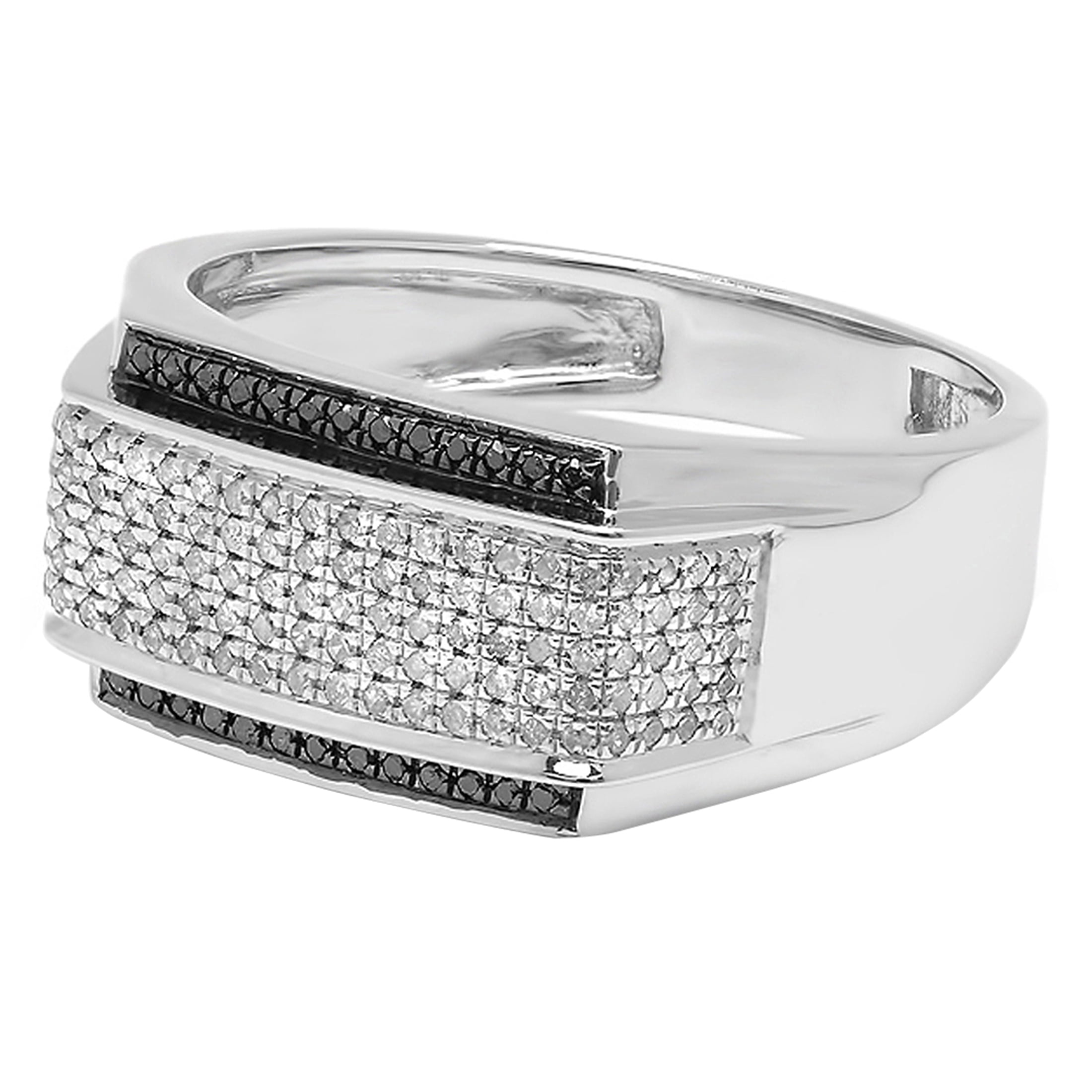 Dazzlingrock Collection 0.45 Carat (ctw) Round Black & White Diamond Hip Hop Flashy Ring for Men in 10K White Gold, Size 7