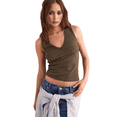 thumbnail image 1 of Camisetas Sin Mangas Acanaladas para Mujer, Camisetas de Verano Ajustadas con Cuello en V, Camisetas Casuales Básicas de Punto Sin Mangas Color Café S, 1 of 7