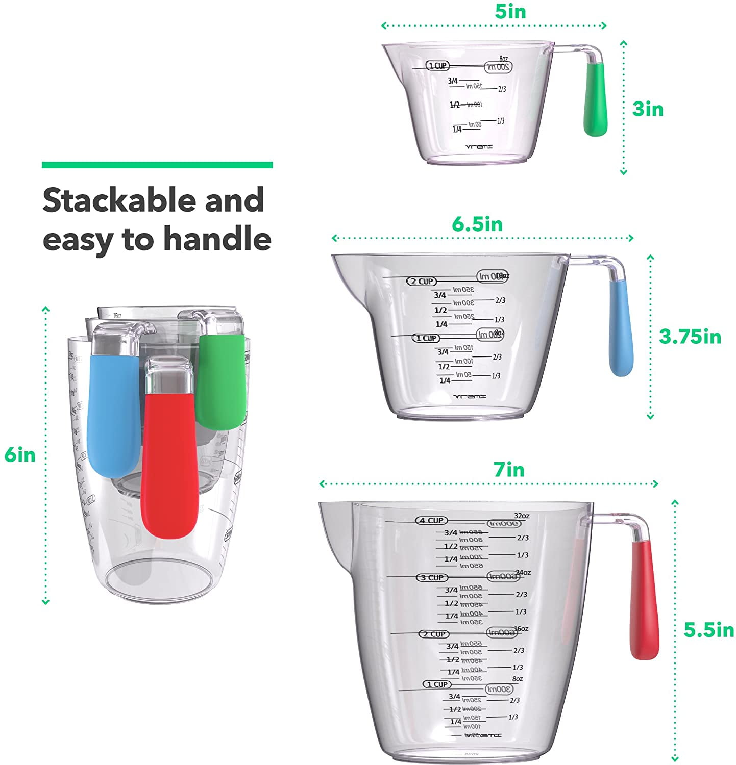 3 Piece Set Measuring Cup BPA Free Liquid Nesting Stackable Measuring Cups  with Ml and Oz Measurement Tool - AliExpress
