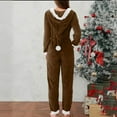 thumbnail image 5 of Feancey Christmas Pajama Onesie for Women Xmas Hooded Jumpsuit Winter Fleece Warm Zip Pajamas with Pockets Lounge Home Wear Brown M, 5 of 9