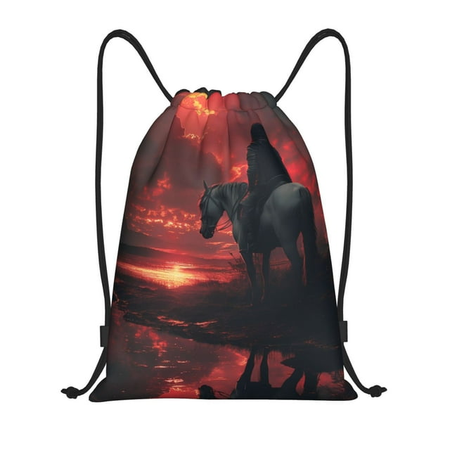 Saiise Lone Rider Under Red Sky Pattern Sports Drawstring Backpack - String Swim Gym Bag with Wet Proof Pocket for Women&Men-Small