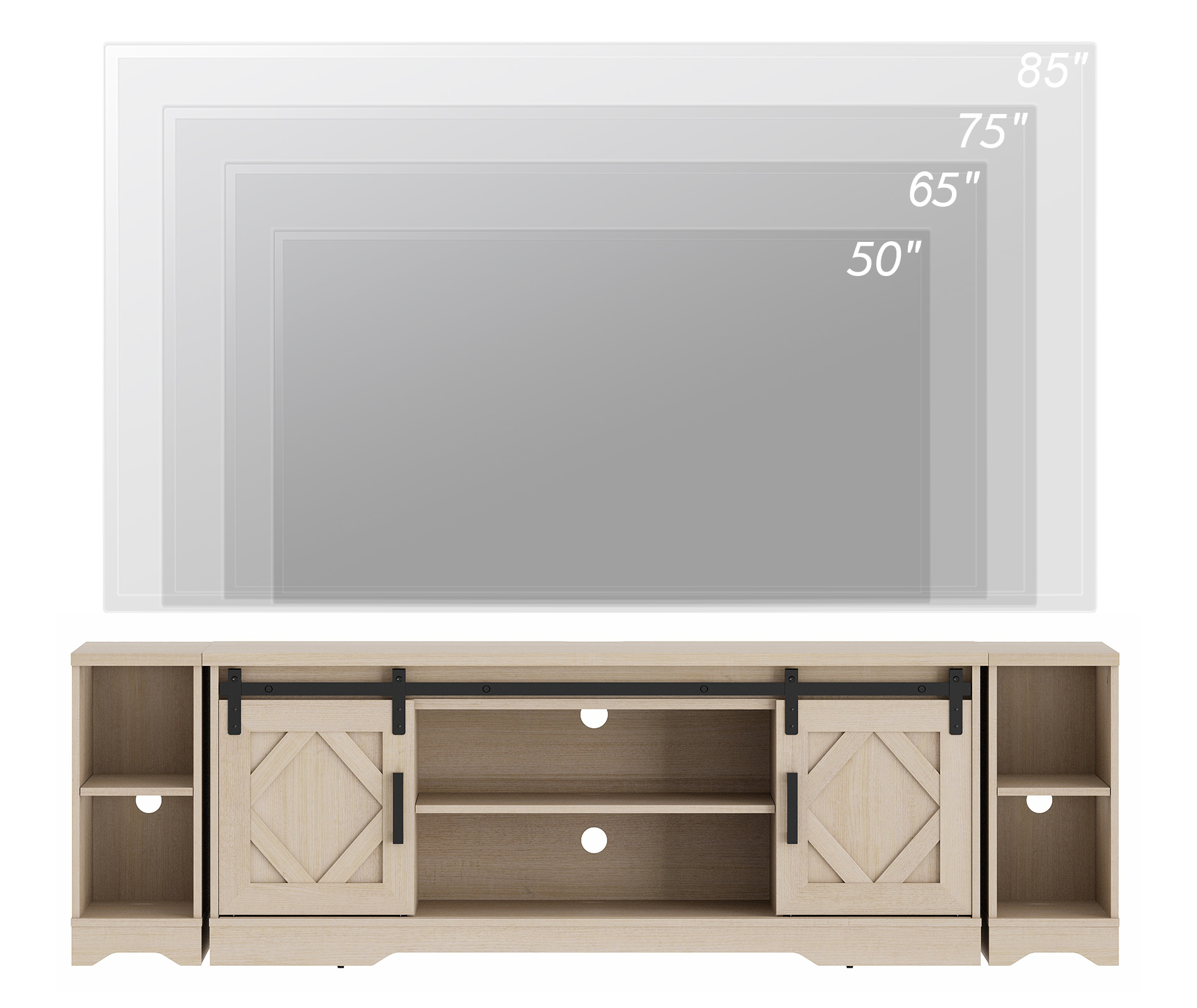 WAMPAT Farmhouse TV Stand with Sliding Barn Doors, Media Console with 3-Tier Adjustable Shelf for TVs up to 85", Rustic Wood Entertainment Center for Living Room,Pale Oak