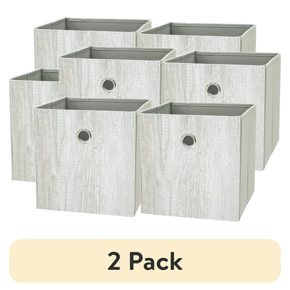 (2 pack) Mainstays Collapsible Fabric Cube Storage Bins (10.5" x 10.5"), Gray Wood, 4 Pack