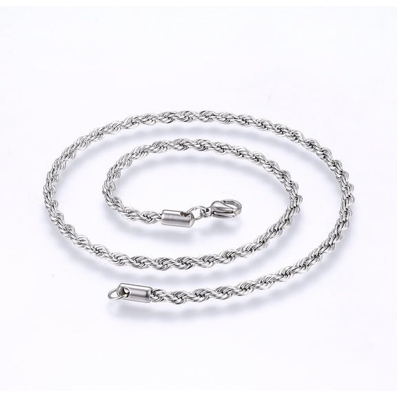 1 pc Non-Tarnish 304 Stainless Steel Rope Chain Necklaces with Lobster Claw Clasps Stainless Steel color 17.7 inch(45cm) 4mm
