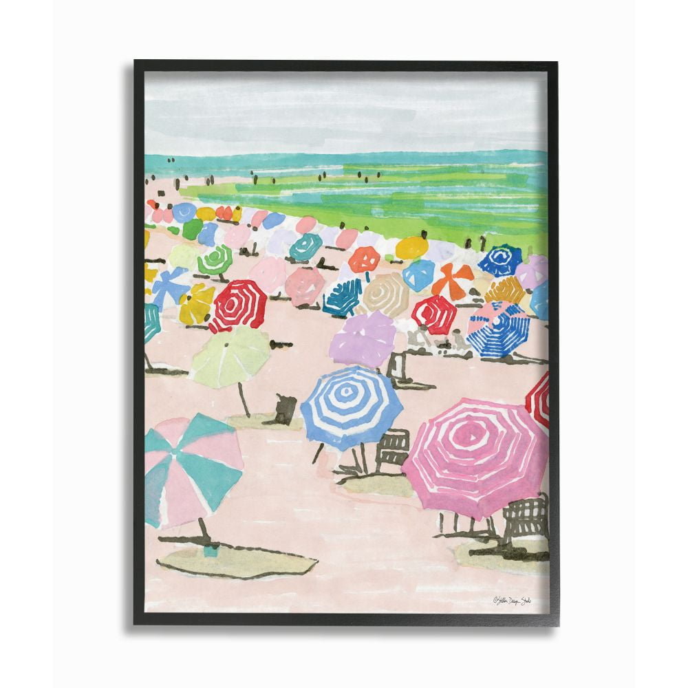 Stupell Industries Pastel Umbrella Filled Beach Watercolor Landscape
