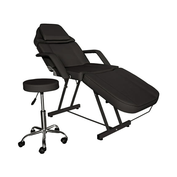 Silla Cama LENIVE Para Faciales Color Negro Con Banco