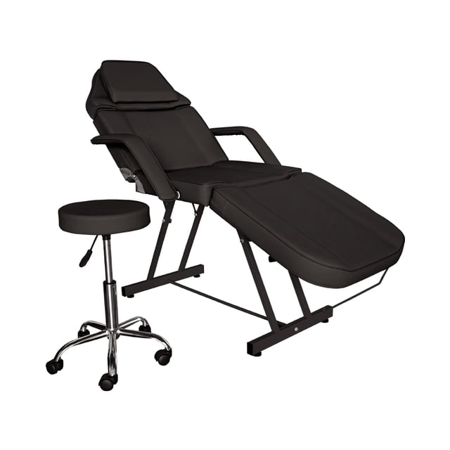 Silla Cama LENIVE Para Faciales Color Negro Con Banco