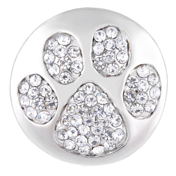 Silver Animal Paw Dog Cat Rhinestone Snap Jewelry Ginger Charm Button, For Interchangeable DIY Customizable Accessories