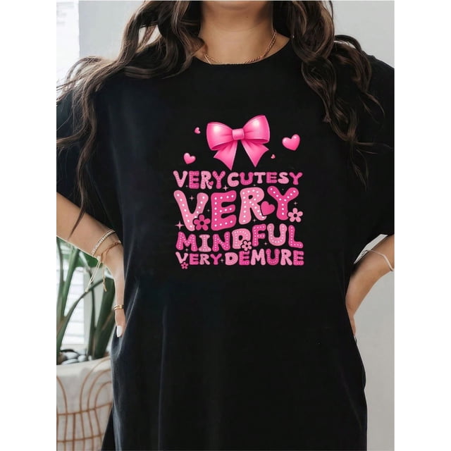 Woman's Summer Short Sleeve T-Shirt With Front Print - Comfortable, Breathable Fabric, Casual SportyCamisetas para mujer, lindas camisetas con estampado gráfico, de manga corta, estilo casual, para ve